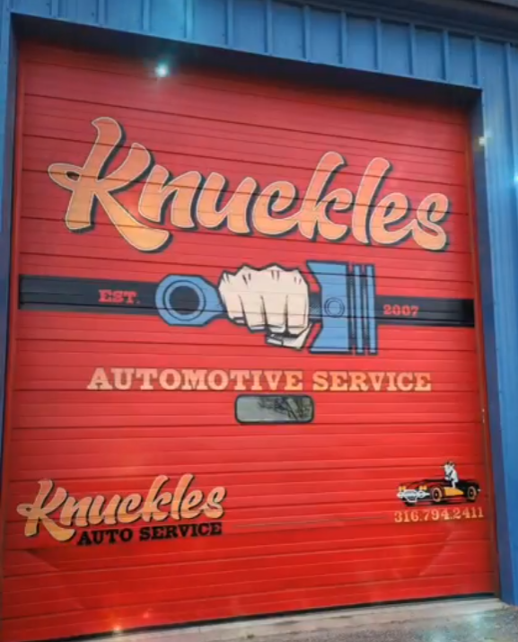 Knuckles Automotive Service garage-door graphic